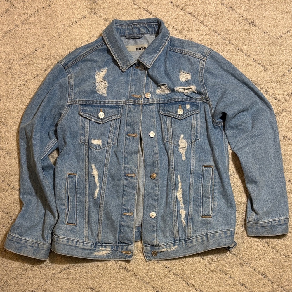 Topshop Moto Ripped Blue Denim Jacket